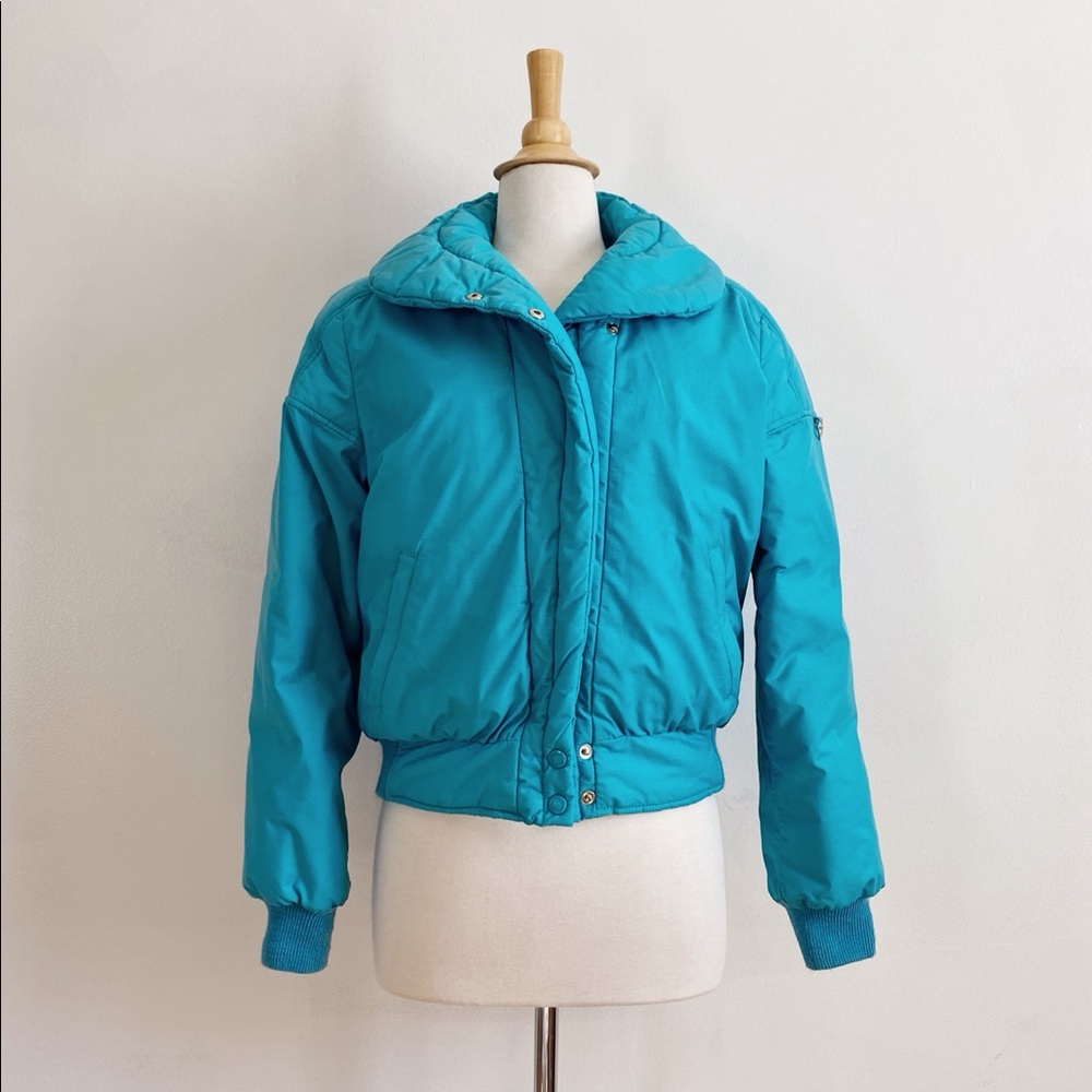 SOLD Vintage 80s Obermeyer Puffy Down Turquoise Ski Jacket size Medium